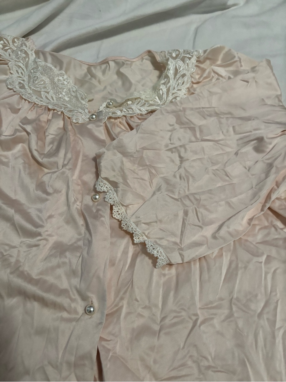 Lace-Trim Satin Button-Front Nightgown - Blush - Picture 4 of 5